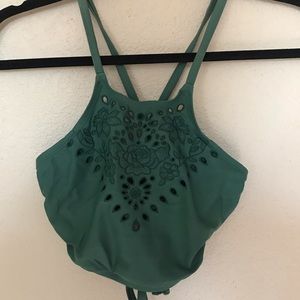 XHILARATION green crochet detail high neck bikini